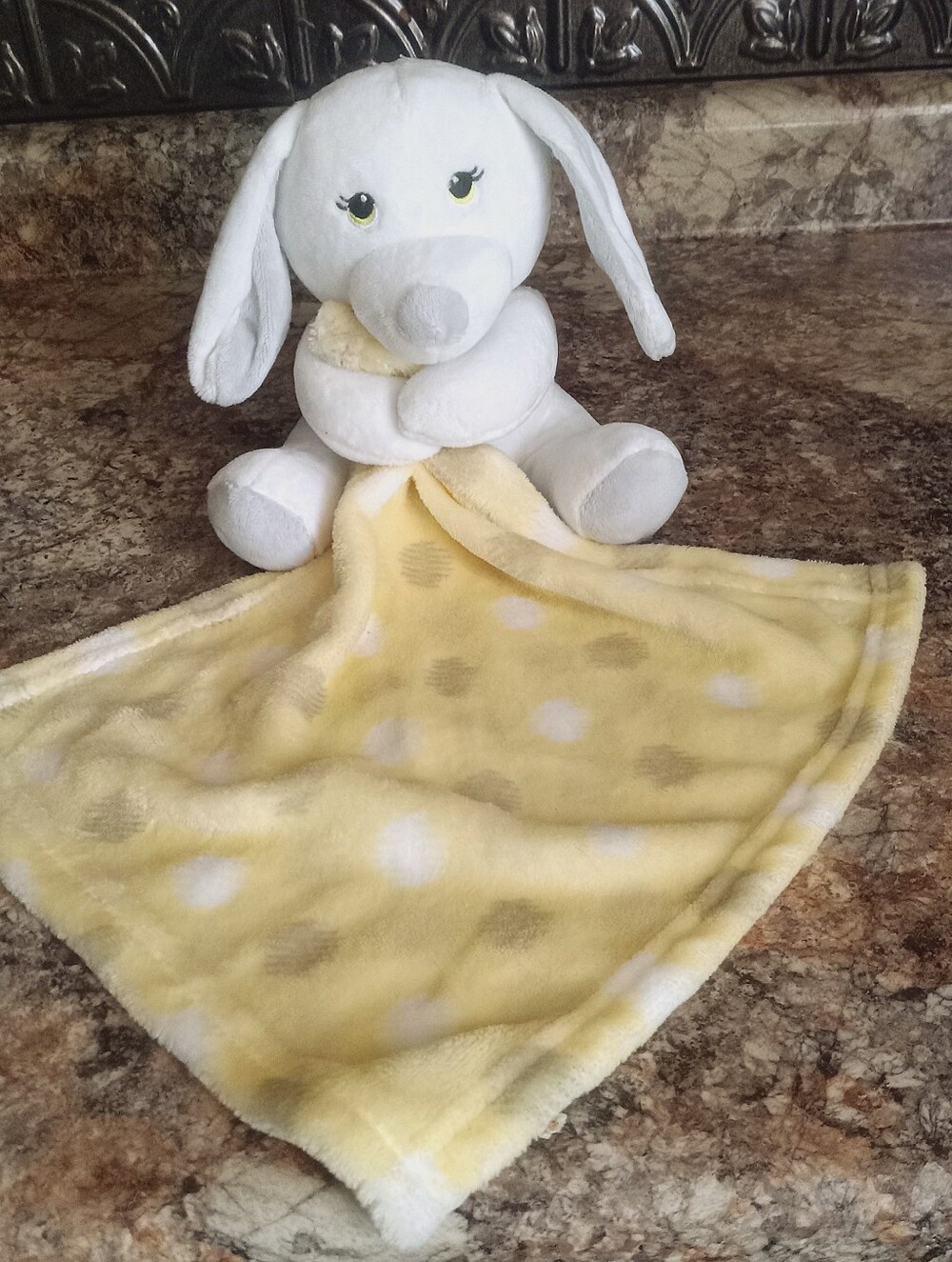 Little Beginnings Puppy Dog Plush Lovey White Yellow Gray Security Blanket.